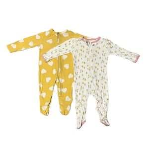 2 Pack Girls 3-6M Zip Up Pajama Bundle